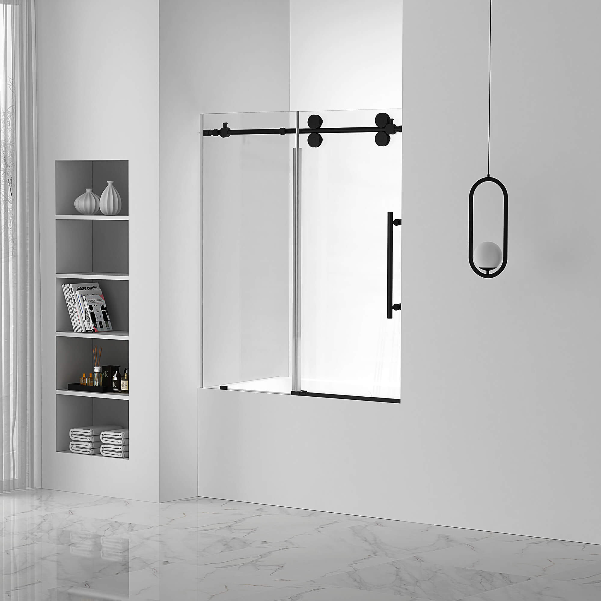 Fine Fixtures 60'' W x 66'' H Single Sliding Frameless Tub Door with