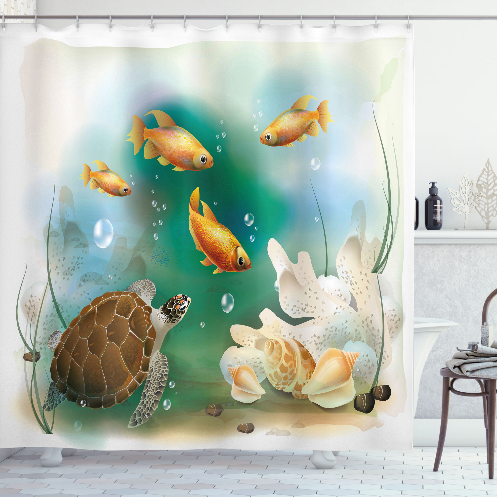 Bless international Turtle Shower Curtain Set + Hooks Wayfair