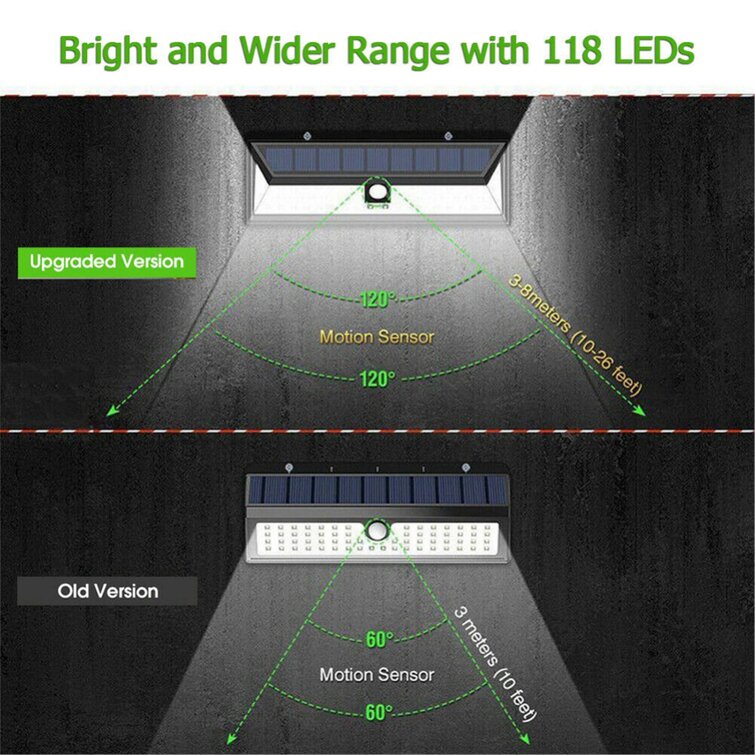 118LED Solar Power PIR Motion Sensor Wall Light Outdoor Garden Lamp Waterproof E
