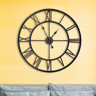 LARGE 27" WEATHERED LAMINTAED BLACK & AGED BRASS ROUND WALL CLOCK BIG NUMBERS 
