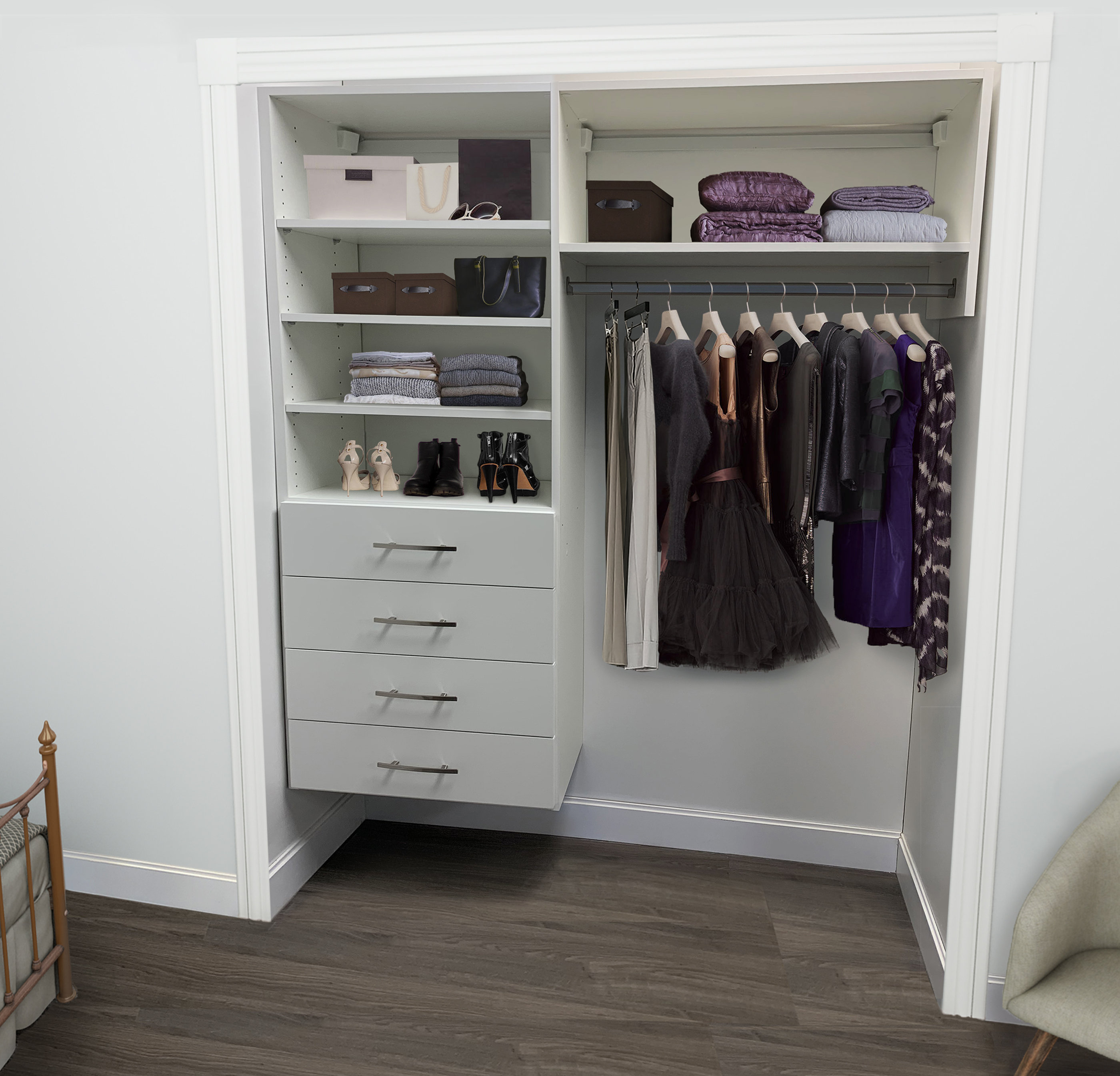 Ebern Designs Amarine Wide Drawers with LongHang Closet System
