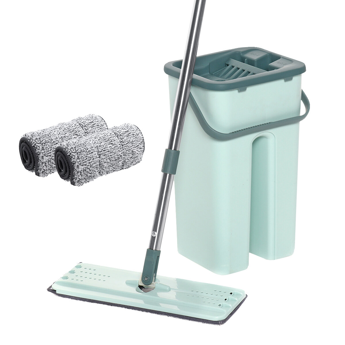 Floor Cleaning Flat Squeeze Mop and Bucket Microfiber Mop Pad Hand Free Wringing 