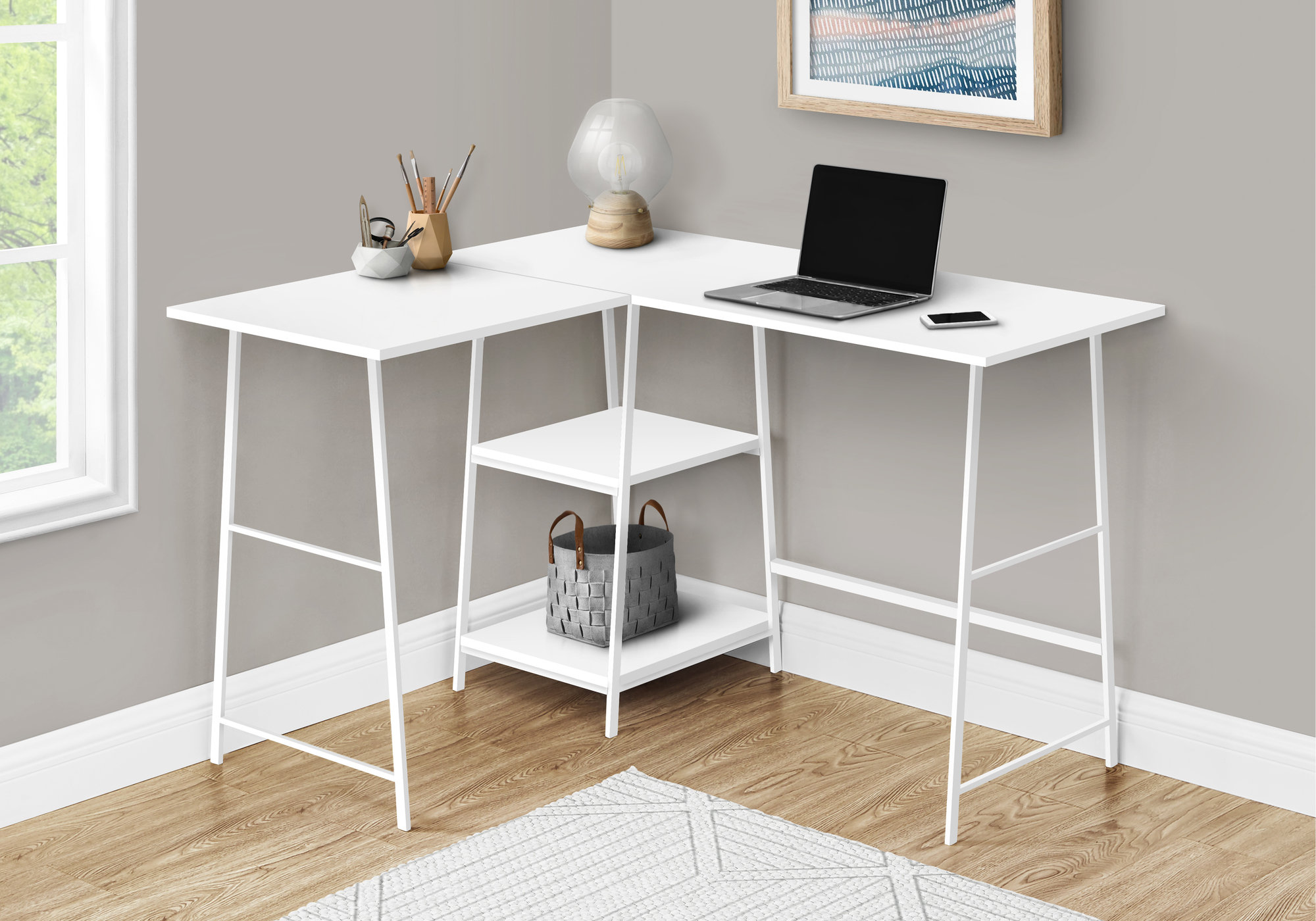Orren Ellis Computer Desk, Home Office, Corner, Storage Shelves, 48"L