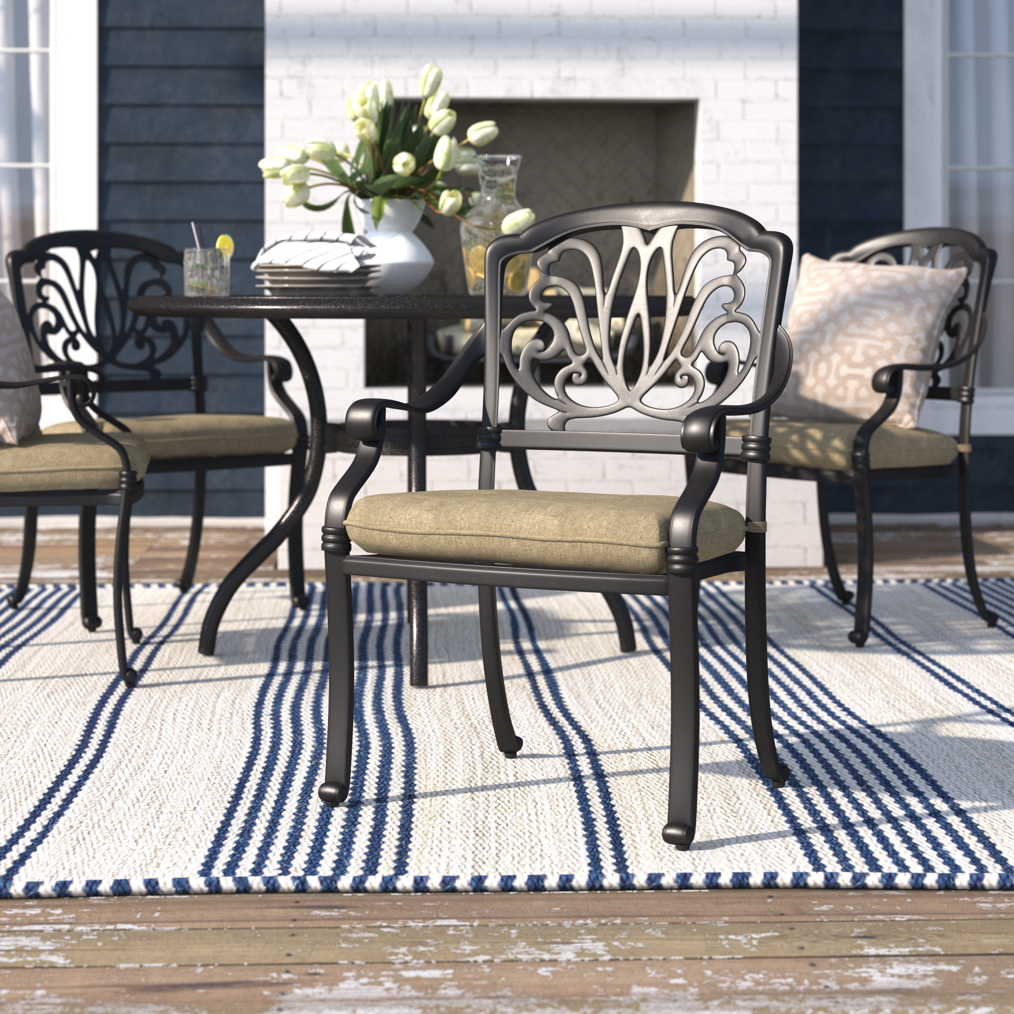 Three Posts™ Lebanon Stacking Patio Dining Armchair with Cushion