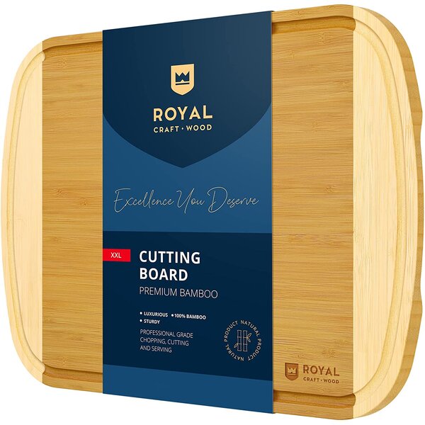 LARGE BAMBOO CHOPPING CUTTING BOARD WITH SILICONE BORDER GRIP 