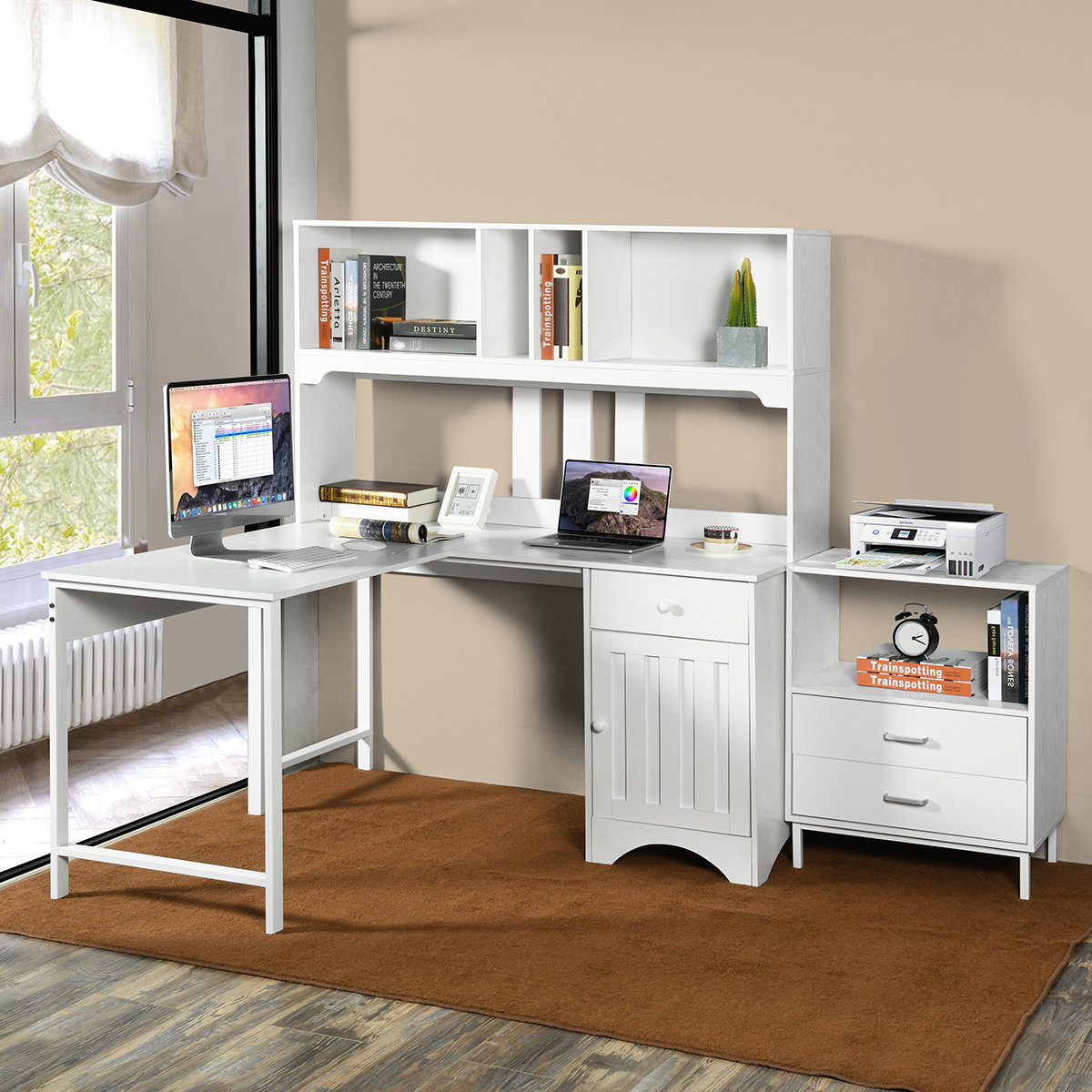 Ebern Designs 3 Piece LShape Writing Desk Office Set with Hutch