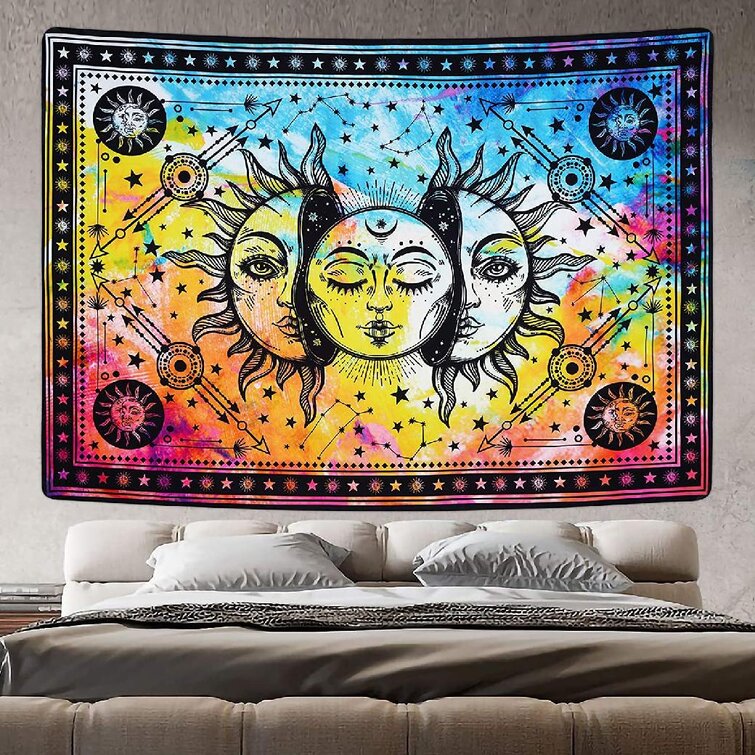 Sun and Moon Tapestries Wall Hanging Buring Sun Psychedelic NEW Tapestry N7H0 