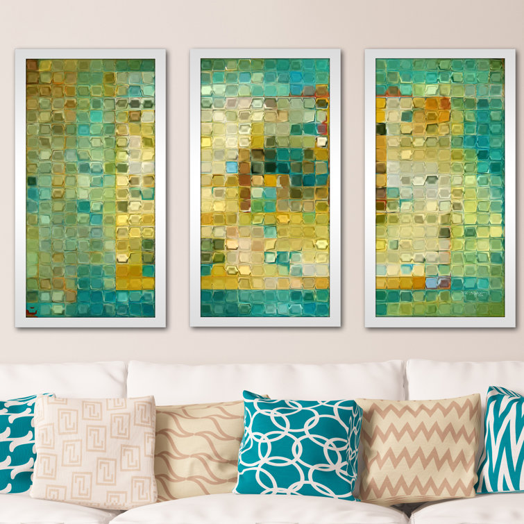 Modern Mosaic Tile Art On Canvas Painting - 3 Piece Picture Frame Painting