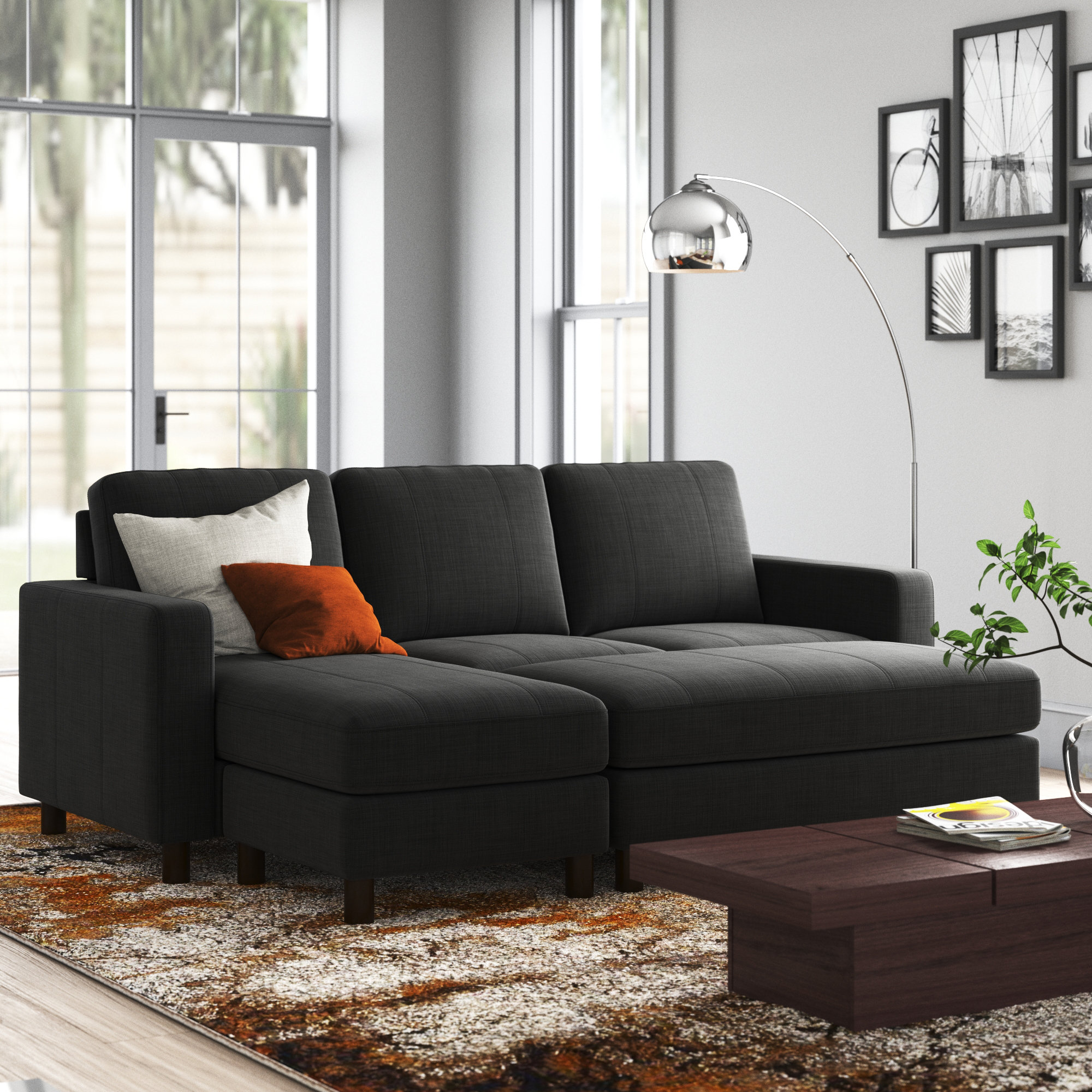 Adoram 90″ Wide Reversible Sleeper Sofa & Chaise with Ottoman