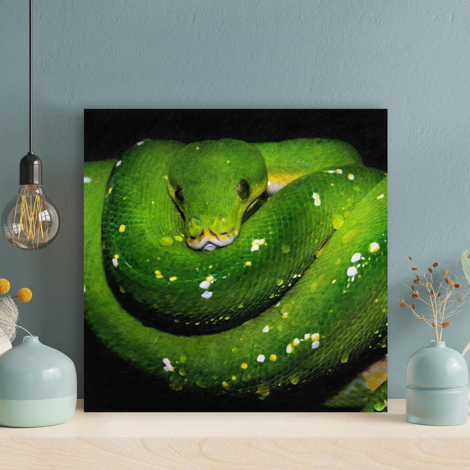 Latitude Run® Green Snake On Black Background 1 On Canvas Painting ...