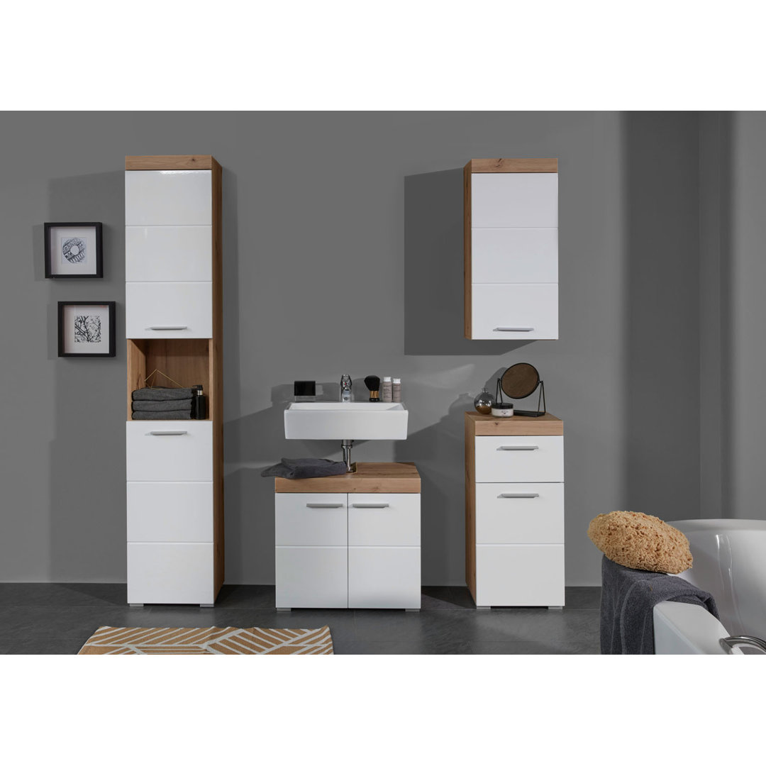 Trendteam Badmöbel-Set Amanda, (Set, 4 tlg.), mit Hoch-, Waschbeckenunter-, Hänge- und Unterschrank, wechselbare Türanschläge, MDF-Fronten in Hochglanz- oder Holzoptik