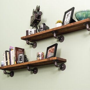 Industrial Style Wall Floating Shelves Wood & Metal Storage Shelf Display Units 