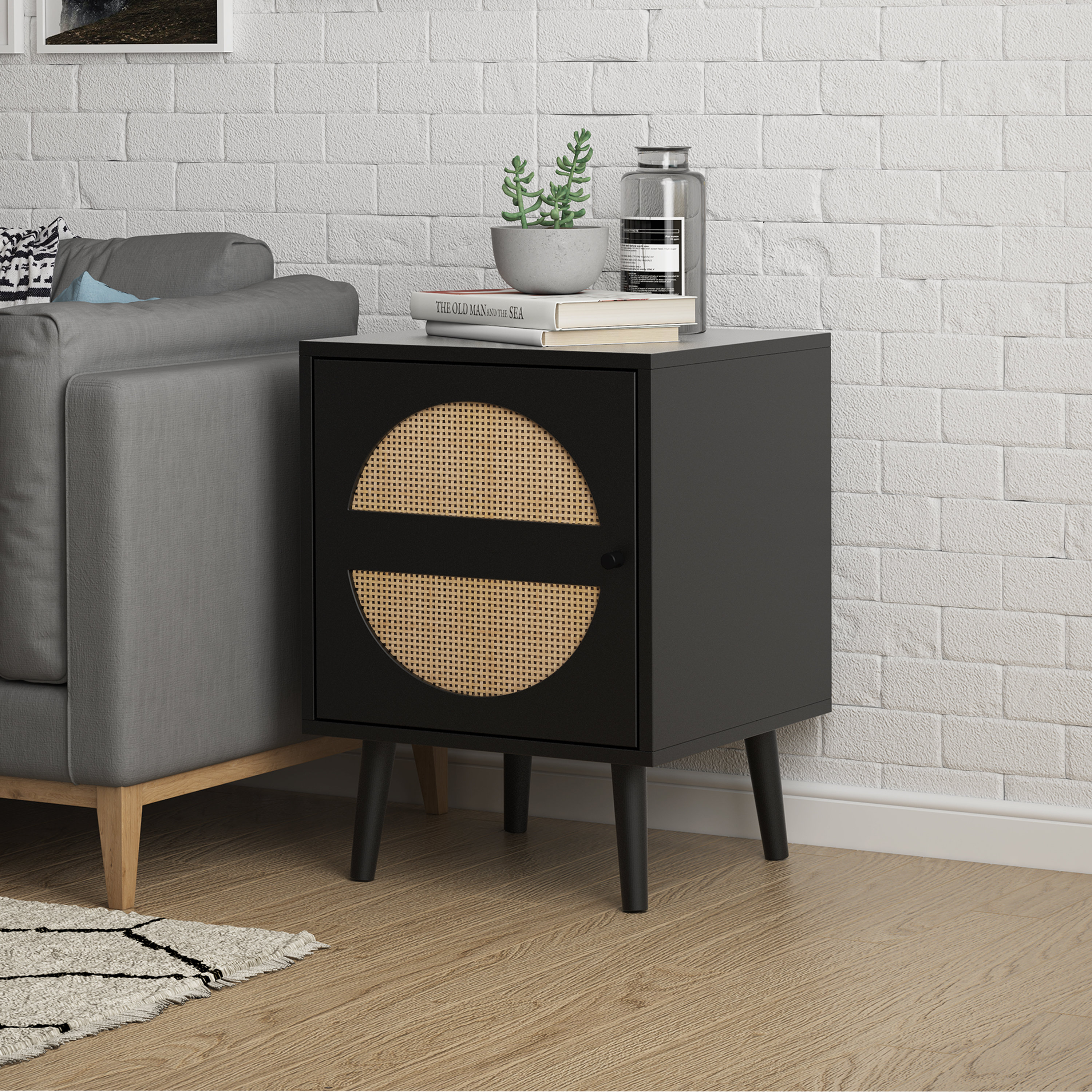 Bayou Breeze Crocett 21.65'' Tall Rattan/Wicker Nightstand in Black