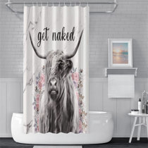 Colorful Cow with Flowers Bathroom Waterproof Shower Curtain Fabric & 12 Hooks 
