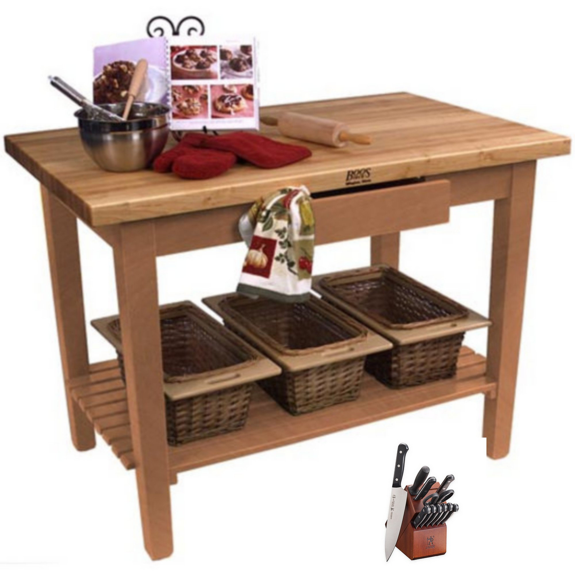 John Boos Butcher Blocks 48'' Wide Rolling Prep Table with Solid Wood