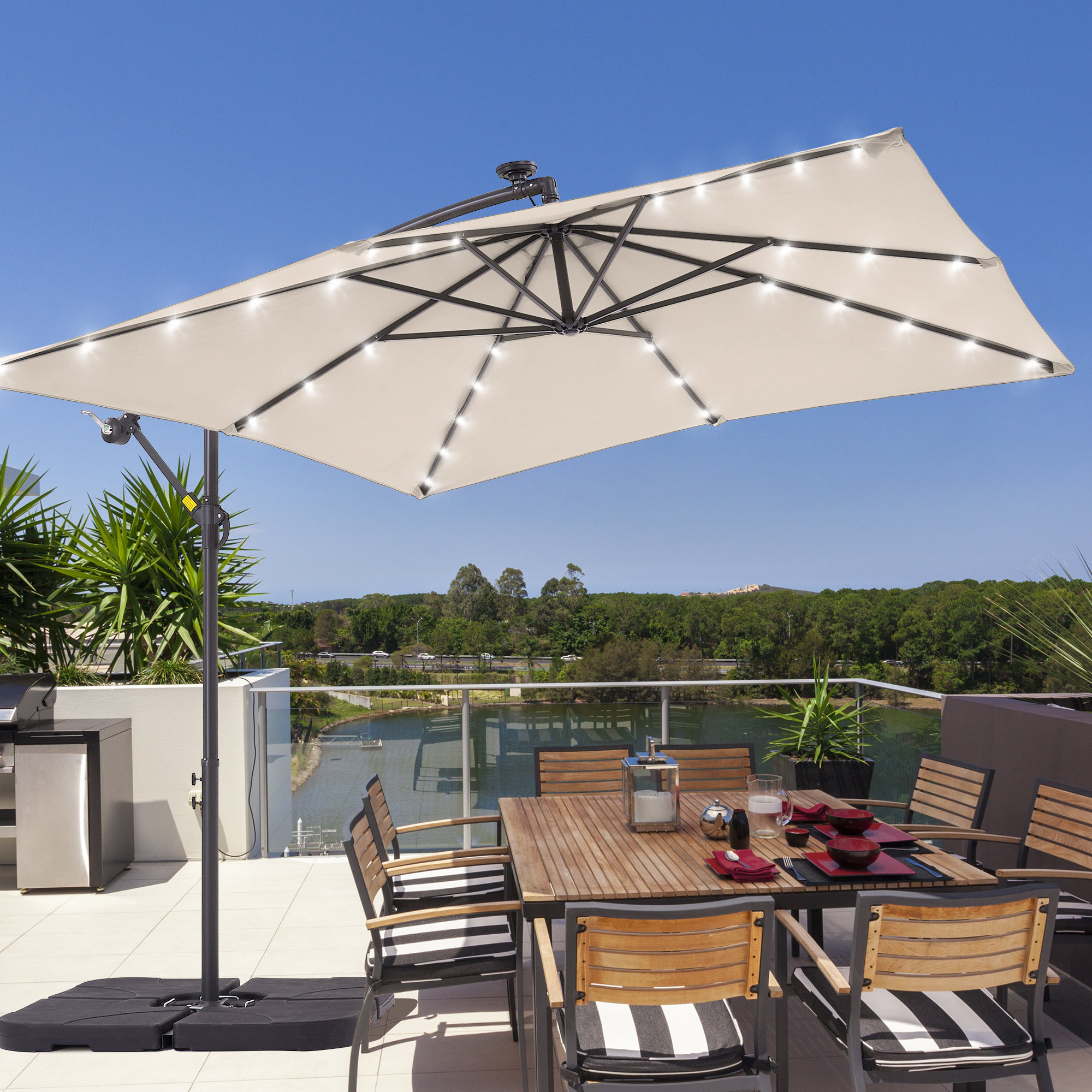 Latitude Run® 8'2" x 8'2" Square Lighted Cantilever Umbrella Wayfair