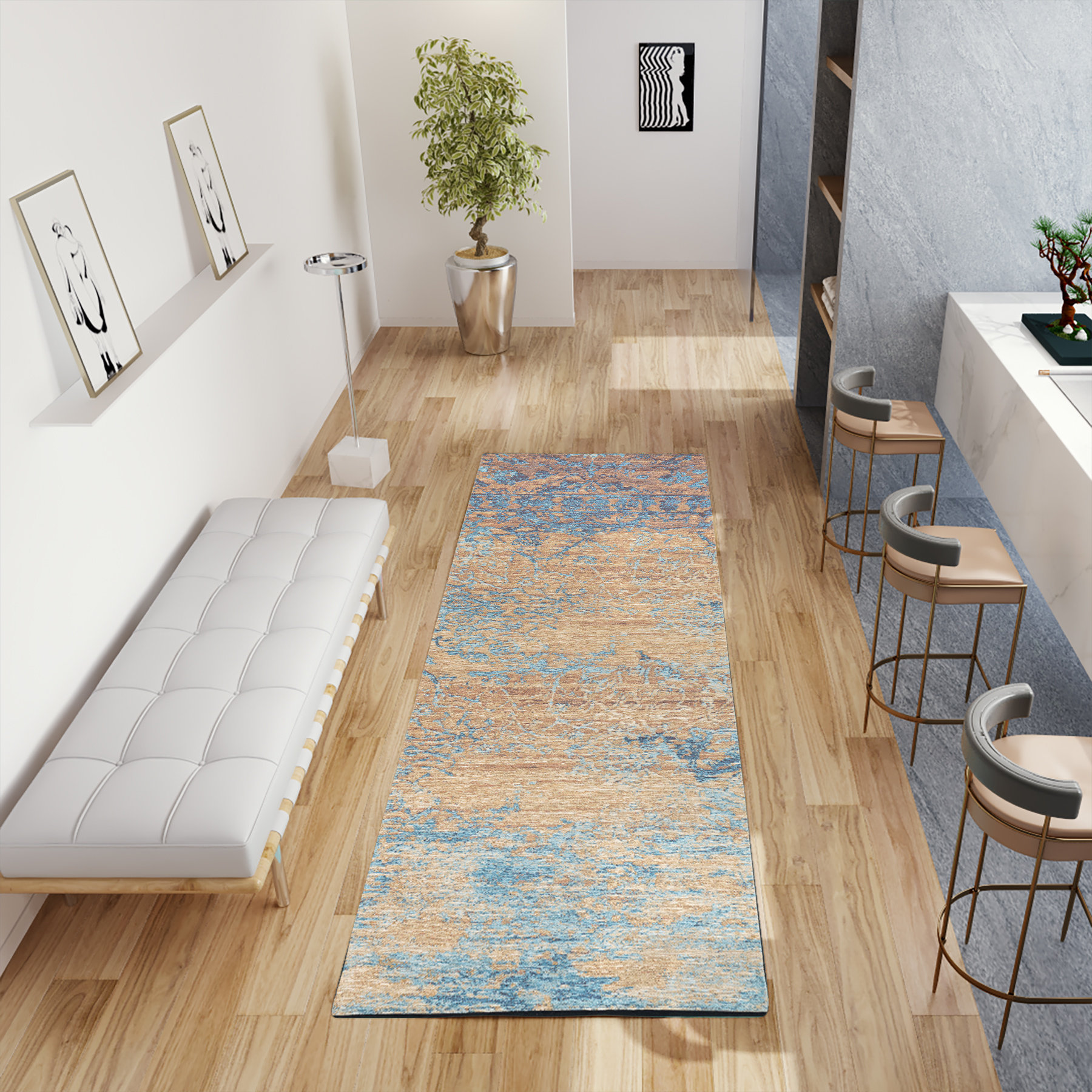 Williston Oddi Abstract Blue/Beige Area Rug Wayfair