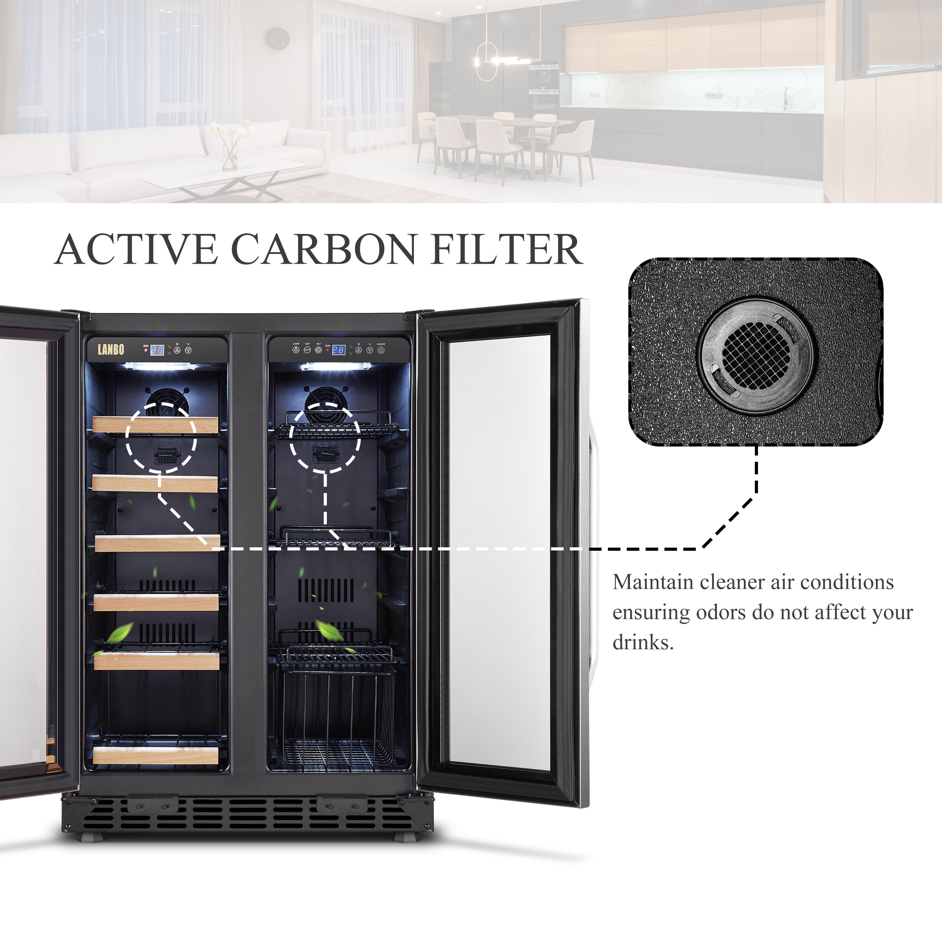 Lanbo 18 Bottle and 55 Can Dual Zone Freestanding Wine and Beverage