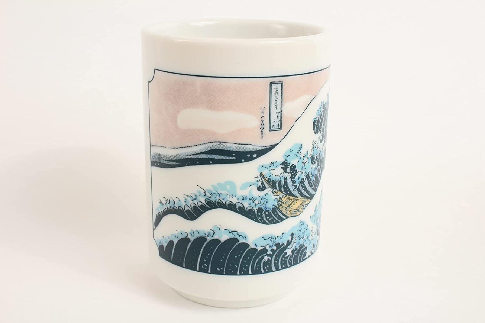 Fuji Mino ware Japan Ceramics Sushi Yunomi Chawan Tea Cup Big Wave & Mt 