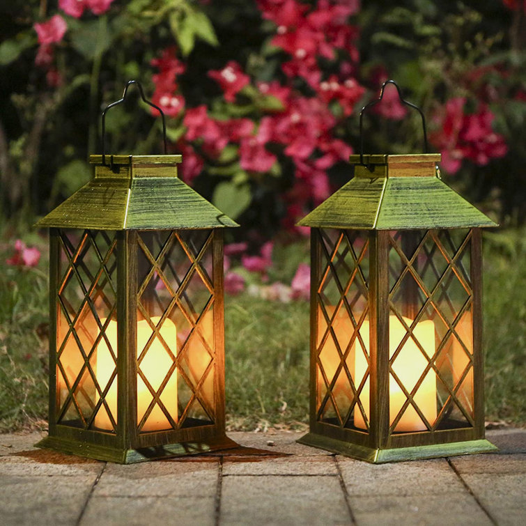 Hanging Solar Lights Flicker Flame Lamp Metal Lanterns Outdoor Garden Landscape 