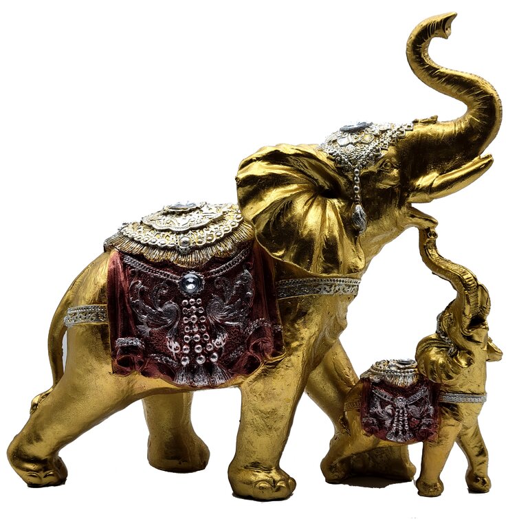 Elephant Sitter Statue Mother Baby Home Decor Asian Lucky Resin Sculpture Gift 