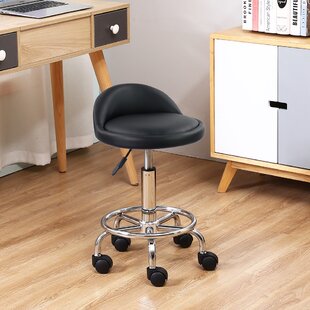 IMMER LIEBEN Roller Seat 360 Degree Rotating Rolling Stool with Universal Swivel Caster Wheels for Home Office or Fitness Sport or Garage Shop Roller Seats Leather Cushion and Metal Black 