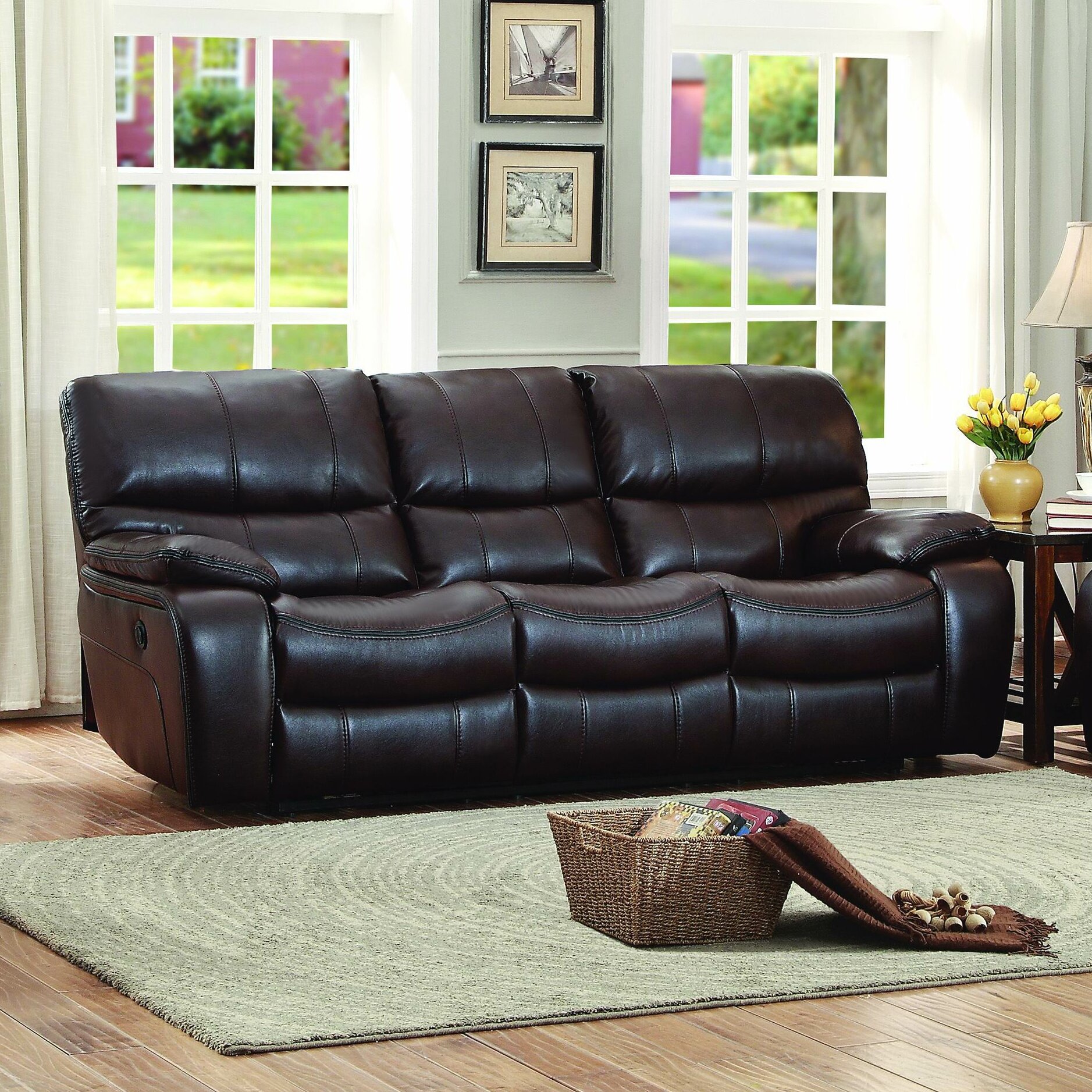 Ector 88” Faux Leather Pillow Top Arm Reclining Sofa