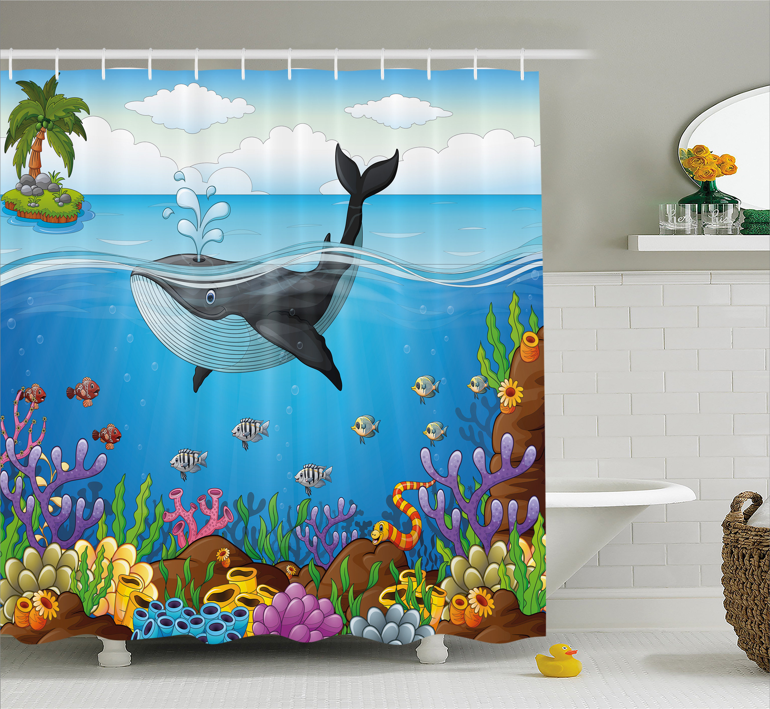 Zoomie Kids Lottie Whale in Ocean Single Shower Curtain & Reviews Wayfair