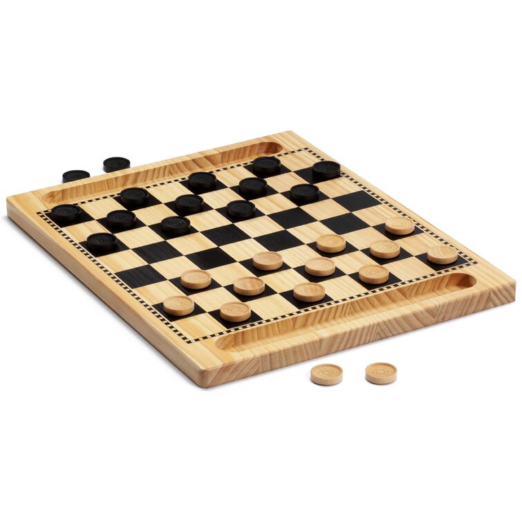 2-in-1 Checkers & Tic Tac Toe with Wood Pieces 