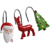 Xmas Christmas Time Shower Curtain Hooks Set of 12 Santa Tree Snowman Bell 
