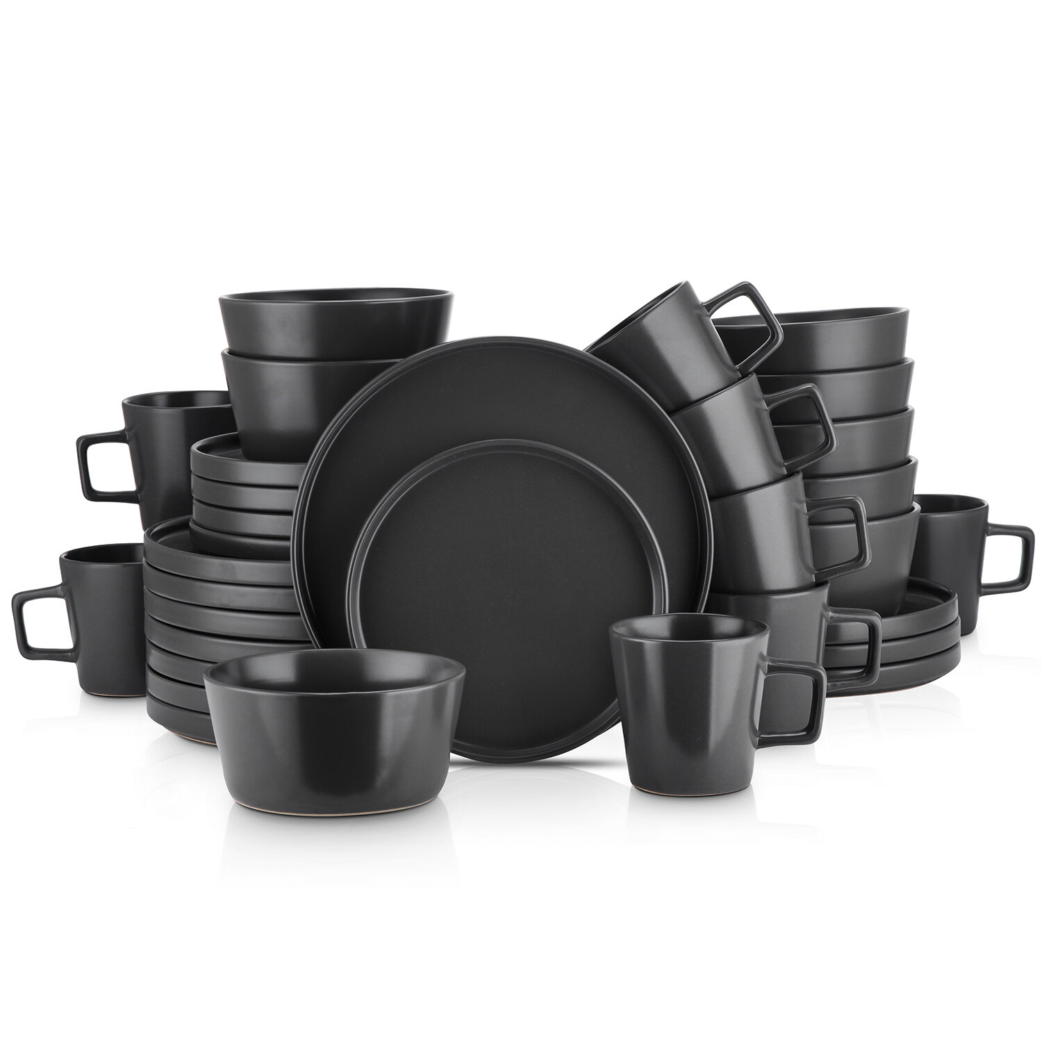 Black Round Dinner Set Ceramic Porcelain Crockery Dinning Set Plates Bowls Mugs 