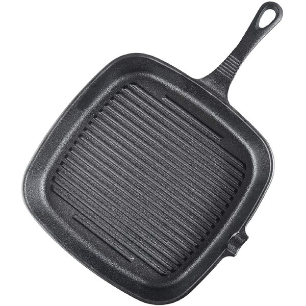23cm Non-Stick Cast Iron Square Grill Fry Cooking Griddle Induction Pan 