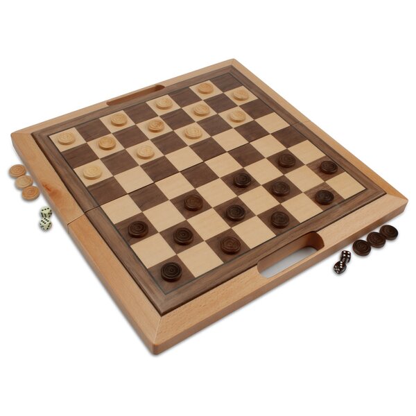 15" Classic Chess & Checkers Walnut Finished Wooden Game Set King 3 1/8" New 