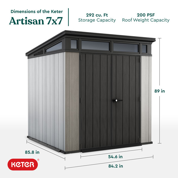 Keter Artisan 7x7 Modern and Elegant Storage Shed Made Of Extremely Durable  Two Tone Wood-look Resin & Reviews | Wayfair