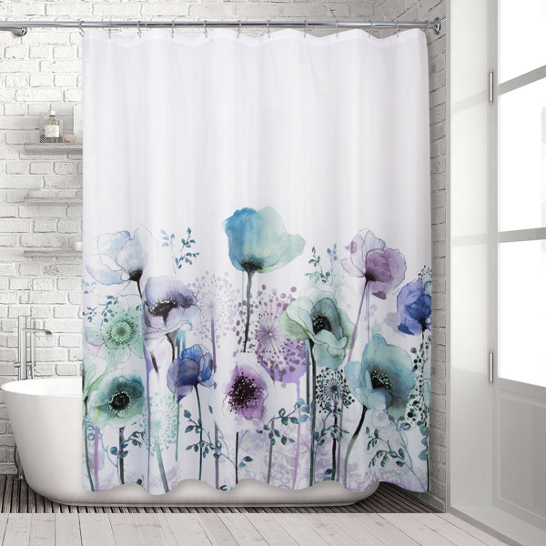 Black Cartoon Skull & Flowers Design Custom Shower Curtain Polyester Fabric 