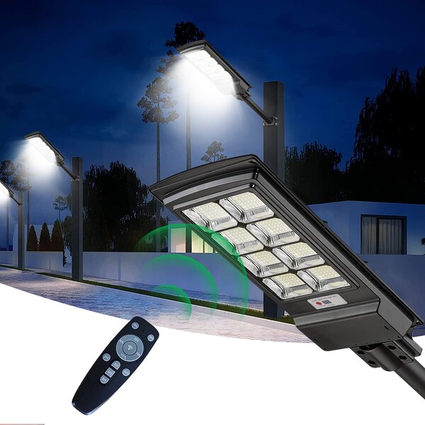 Remote Commercial LED Solar Street Light Outdoor PIR Sensor Dusk-to-Dawn Lamp 