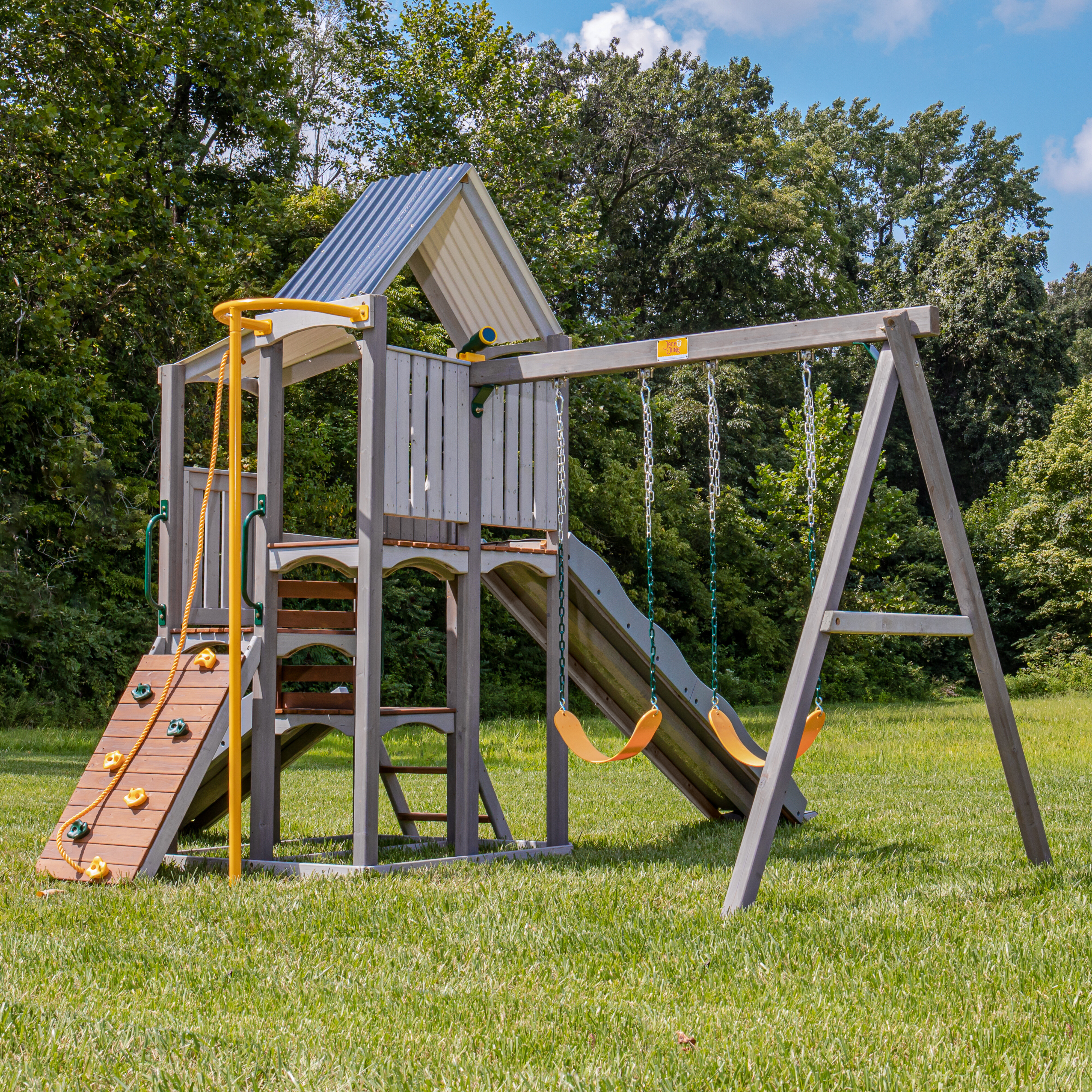 5 IN 1 Fun Swing Set Kids Playground Slide Outdoor Backyard Space Saver Playset 