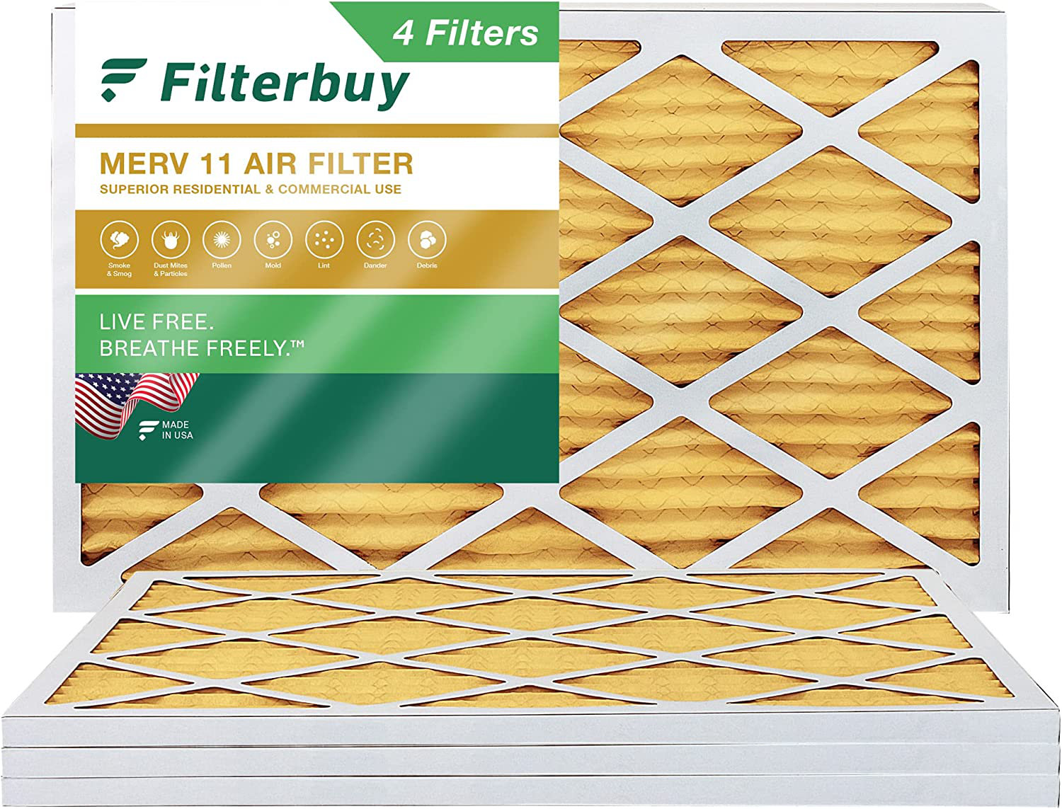 Filterbuy 12x25x1 Air Filter MERV 11, Pleated HVAC AC Furnace Filters
