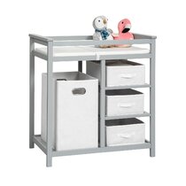 Grey Baby Diaper Changing Table w/Drawers and Laundry Hamper Included Changing Table Pad 