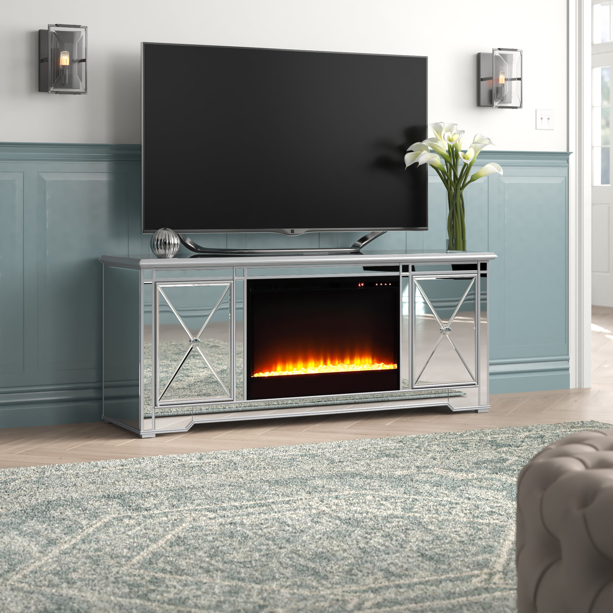 Crystal Mirrored Fireplace TV Stand ubicaciondepersonas.cdmx.gob.mx