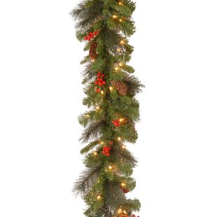 Pre-Lit White Christmas Garland 6FT Length 12IN Width LED Steady Lights Warm 