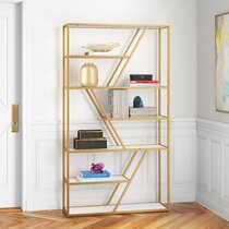 Modern Bookcase Walnut-Chrome Details about   6 Shelves Wood Base Bookcase 