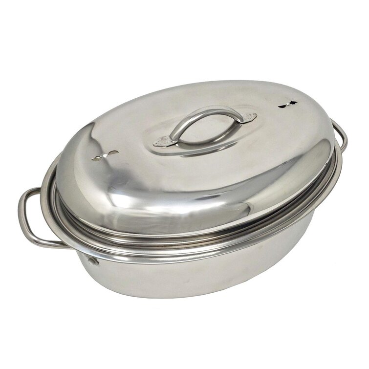 Stainless Steel High Dome Turkey Roaster Pan With Lid & Wire Rack for Roasting Meat & Vegetables 