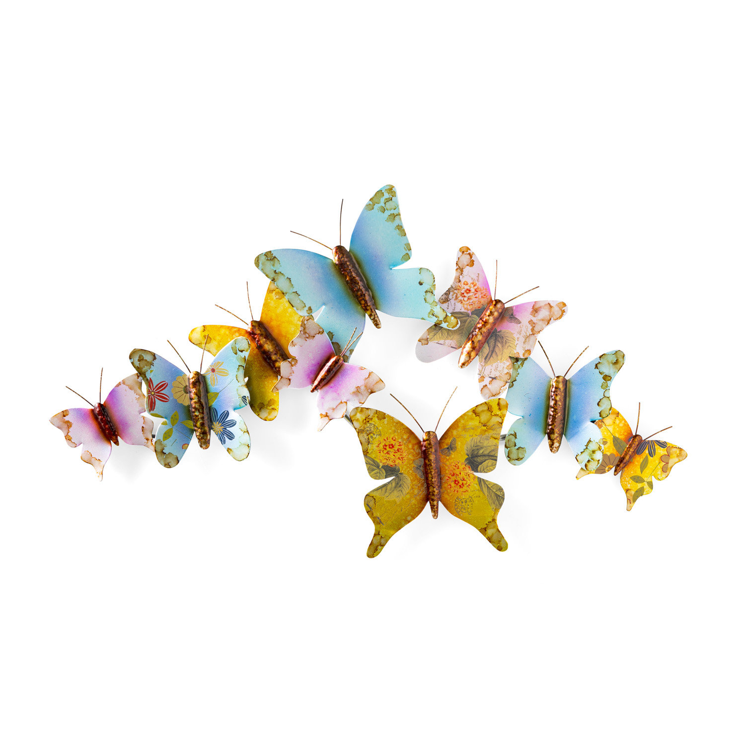 August Grove® Indoor/Outdoor 3D Painted Metal Butterfly Wall Art Wayfair