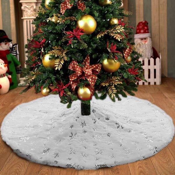 48" CHRISTMAS TREE SKIRT Bright RED Plush 3" WHITE Plush Border Red Satin Lined 