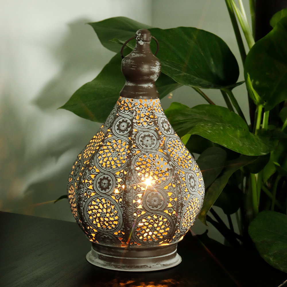 World Menagerie 29.5Cm Moroccan Style Battery Powered Lamp (Old Grey