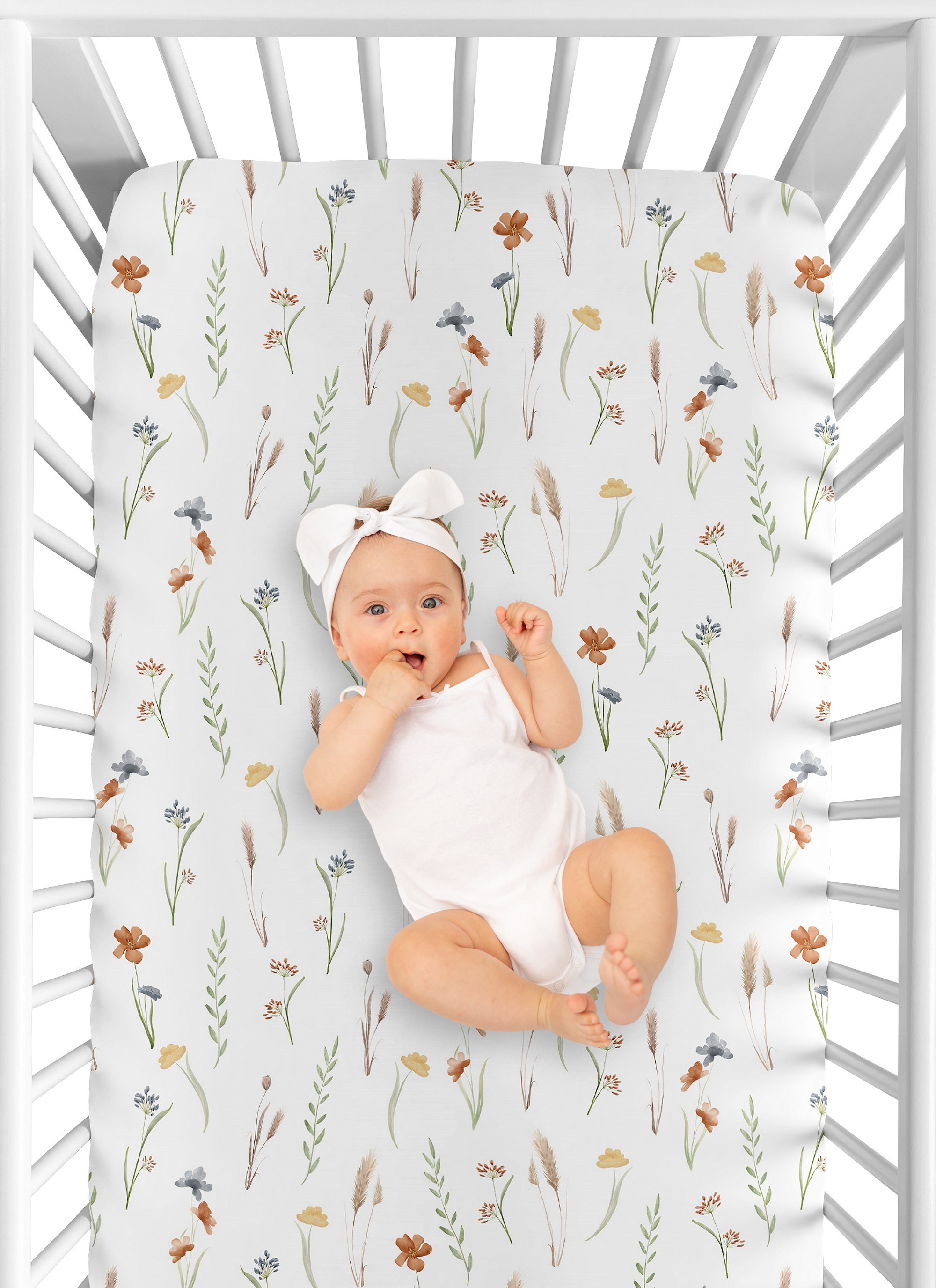 Sweet Jojo Designs Watercolor Floral Garden Sage Green Fitted Crib