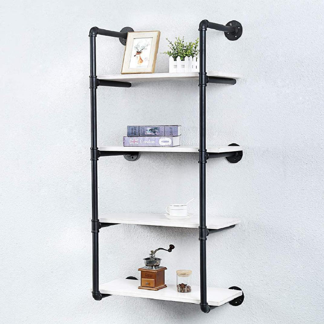 Williston Rustic Metal Floating Shelves,Steampunk Real Wood Book Shelves,Wall Shelf Unit
