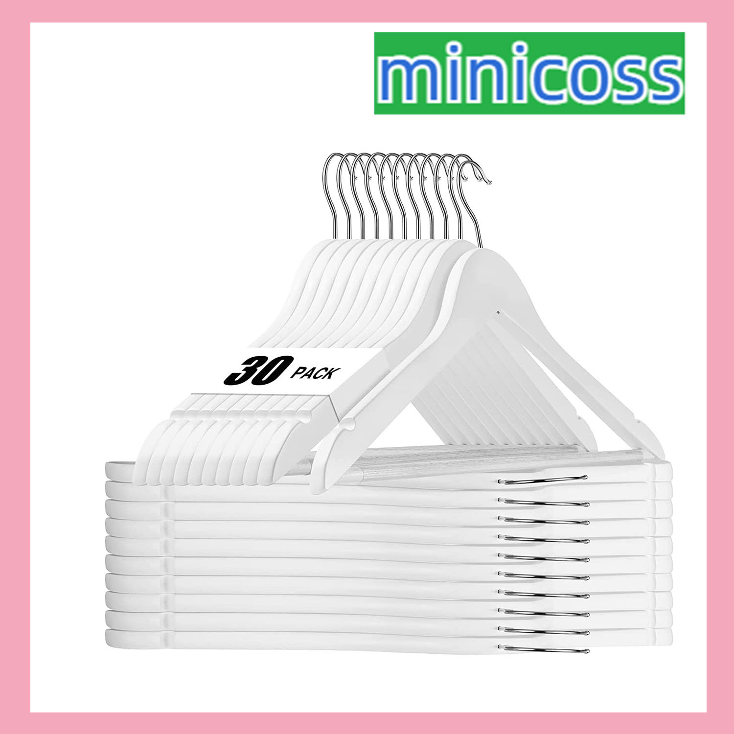 MINICOSS Wooden Hangers 30 Pack Wood Clothes Hangers Smooth Finish