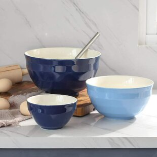 Suitable for Baking or Display Unique Set of 3 Enamel Bowls with Anchor Design 